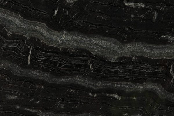 Agatha Black Granite countertop featuring deep black tones with white and grey veining