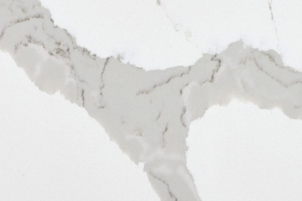 Calacatta Bali Quartz countertop with bold grey veins on a luxurious white background