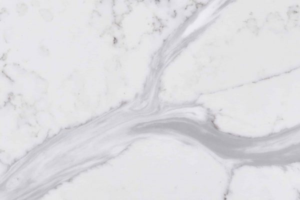 Calacatta Bolina Quartz countertop with a crisp white background and bold flowing grey veins