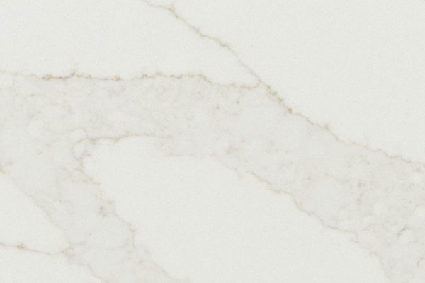 Calacatta Elysio Quartz countertop featuring warm white tones and delicate gold-grey veining