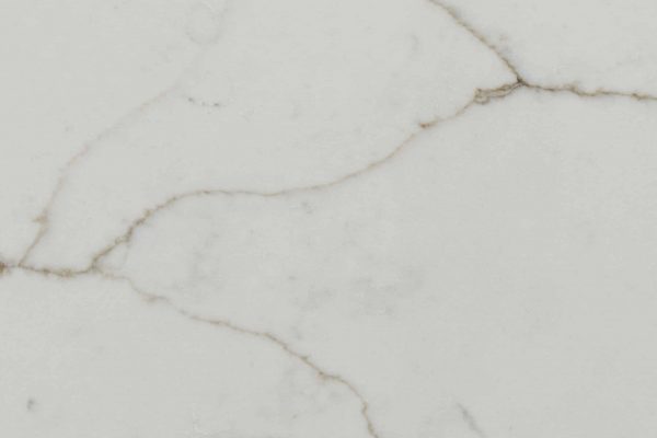 Calacatta Prado Quartz countertop featuring warm white tones with elegant gold and subtle grey veins