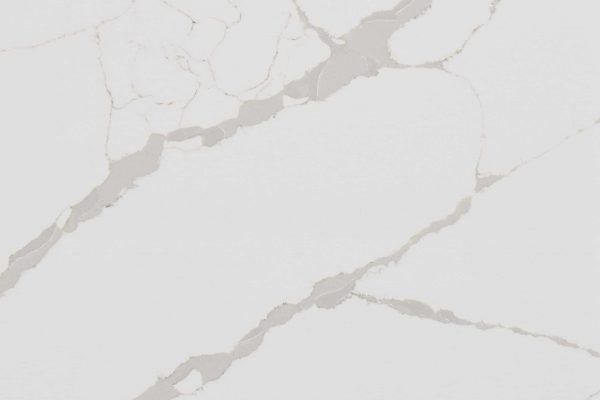 New Calacatta Laza Quartz countertop featuring bright white with bold grey veins